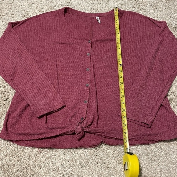 Mudd Women’s Long Sleeve Shirt Large Pink Stretch Waffle Knit Contemporary - Picture 7 of 9